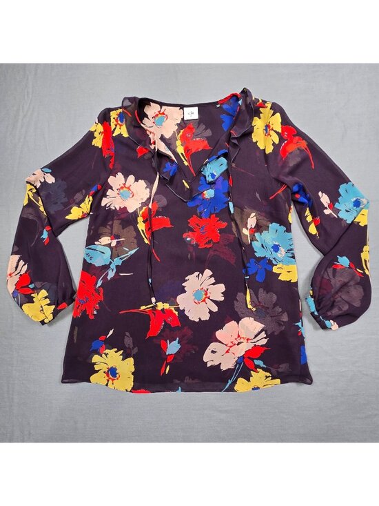 CAbi Tops - Cabi Medium Floral Print Long Sleeve Blouse Multicolor Lightweight Sheer Top